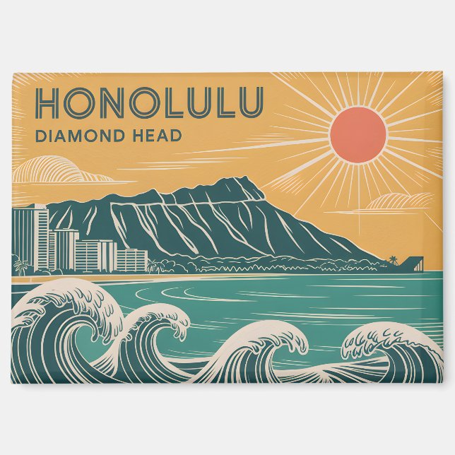 Honolulu Diamond Head Oahu Waikiki Retro Classic Magnet (Front)