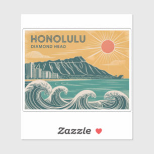 Honolulu Diamond Head Oahu Waikiki Retro Minimal Sticker