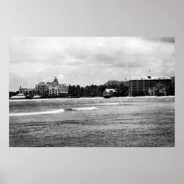 Honolulu, HA - View of Moana & Royal Hawaiian Poster (Front)