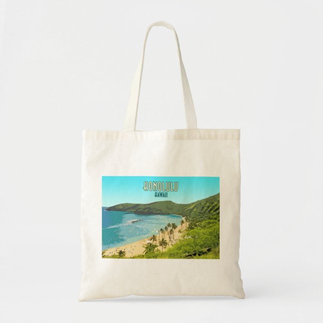 Honolulu Hanauma Bay Beach Hawaii Vintage Tote Bag (Front)