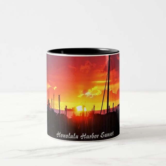 Honolulu Harbor Sunset Two-Tone Coffee Mug (Center)