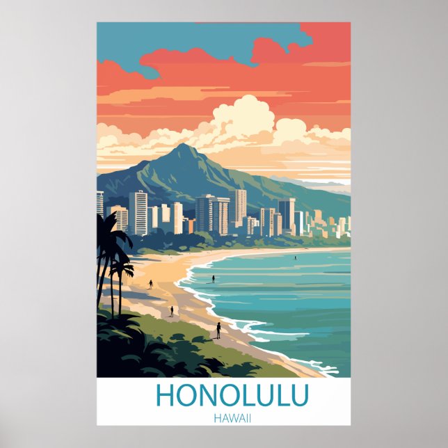 Honolulu Hawaii Beach Travel Wall Poster (Front)
