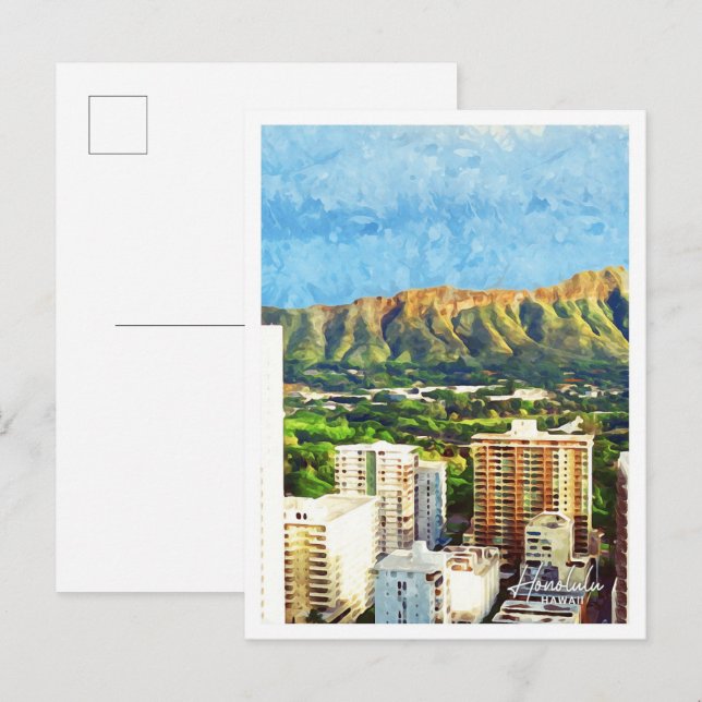 Honolulu Hawaii Beautiful Oil Paint City Landscape Postcard (Front/Back)