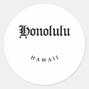 Honolulu Hawaii Black Font Classic Round Sticker