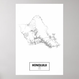 Honolulu, Hawaii (black on white) Poster