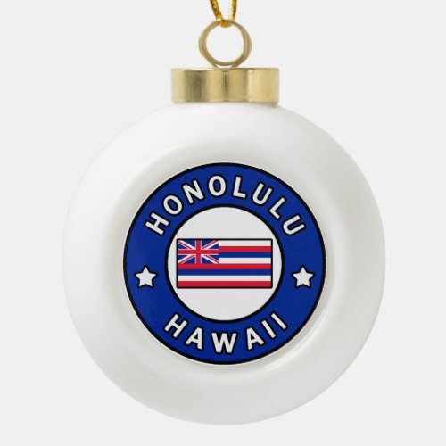 Honolulu Hawaii Ceramic Ball Christmas Ornament