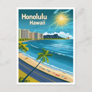 Honolulu Hawaii Coastal View Vintage Save the Date Postcard