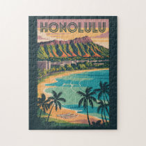 Honolulu Hawaii Illustration Travel Art Vintage Jigsaw Puzzle