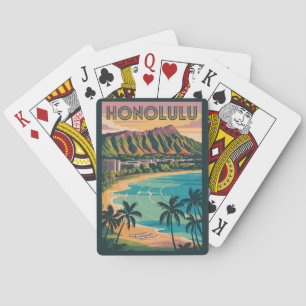 Honolulu Hawaii Illustration Travel Art Vintage Poker Cards
