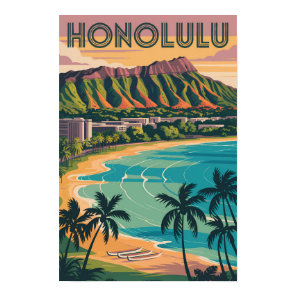 Honolulu Hawaii Illustration Travel Art Vintage Poster