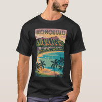 Honolulu Hawaii Illustration Travel Art Vintage