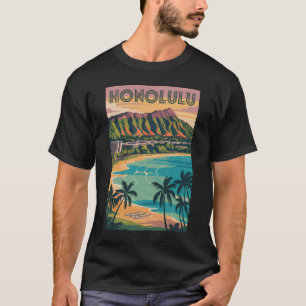 Honolulu Hawaii Illustration Travel Art Vintage T-Shirt