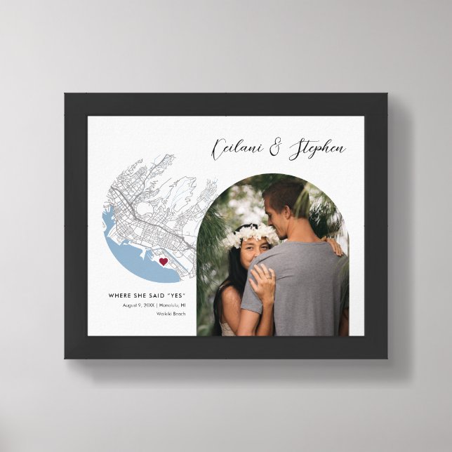 Honolulu Hawaii Map Wedding Engagement Photo Gift Framed Art (Framed Front)