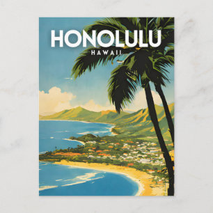 Honolulu Hawaii Nostalgic Travel Art Postcard
