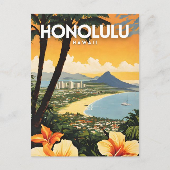 Honolulu Hawaii Nostalgic Travel Postcard (Front)