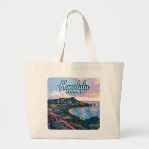 Honolulu Hawaii Oahu Waikiki Beach Diamondhead Large Tote Bag