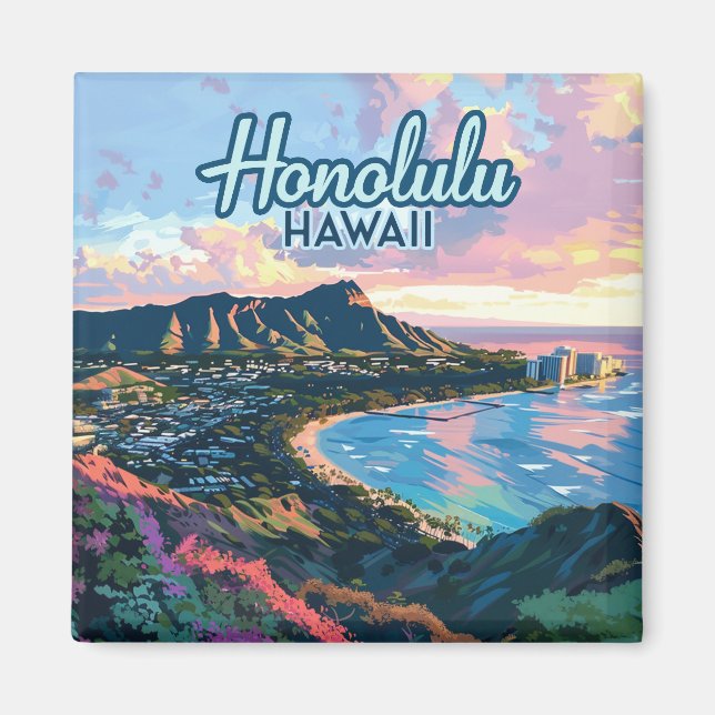 Honolulu Hawaii Oahu Waikiki Beach Diamondhead Magnet (Front)