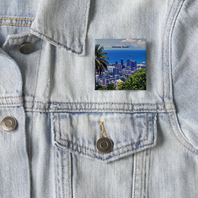 Honolulu, Hawaii picturesque cityscape Button (In Situ)
