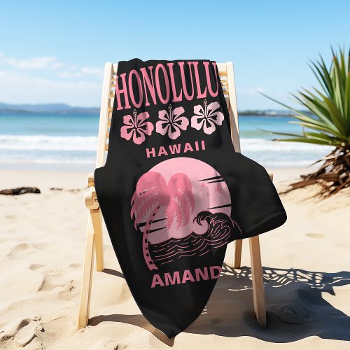 Honolulu Hawaii Pink Beach Bachelorette Custom Beach Towel