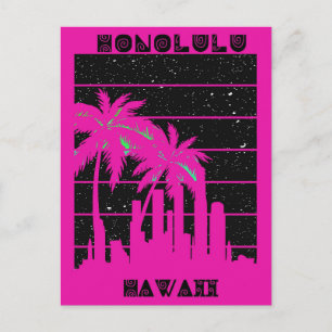Honolulu Hawaii Pink City Skyline Travel Postcard