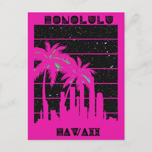 Honolulu Hawaii Pink City Skyline Travel Postcard