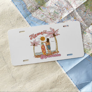 Honolulu Hawaii Retro Surf Tropical Beach License Plate