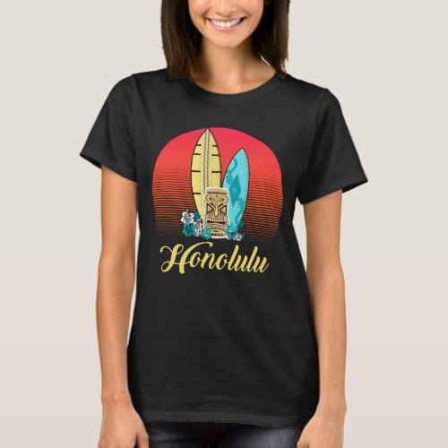 Honolulu Hawaii Retro Tiki Surfboards Aloha T_Shirt