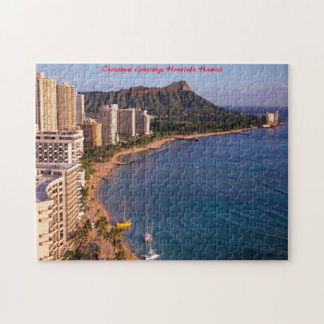 Honolulu Hawaii Seascape. Christmas Greetings Jigsaw Puzzle (Horizontal)