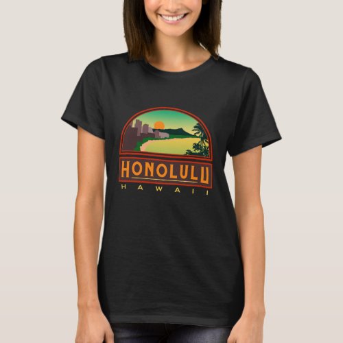 Honolulu Hawaii Sunrise Black T_Shirt