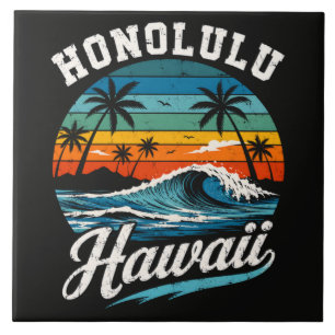 Honolulu Hawaii Surf Sunset Ceramic Tile