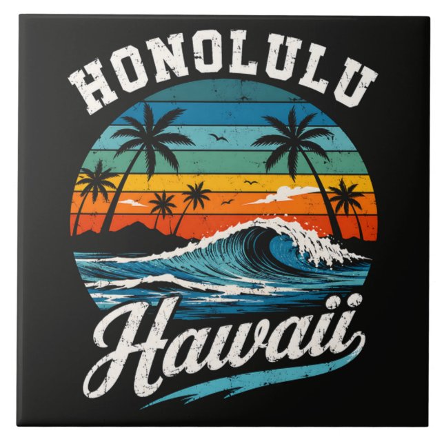 Honolulu Hawaii Surf Sunset Ceramic Tile (Front)