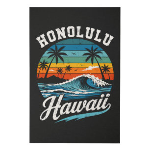 Honolulu Hawaii Surf Sunset Faux Canvas Print