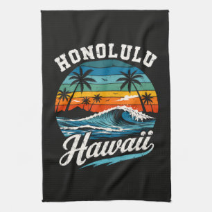 Honolulu Hawaii Surf Sunset Kitchen Towel