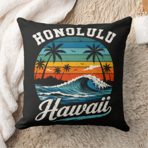 Honolulu Hawaii Surf Sunset Throw Pillow