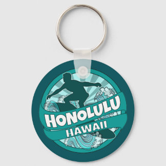 Honolulu Hawaii teal surfer logo keychain