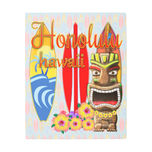 Honolulu Hawaii Tiki Surf Metal Print