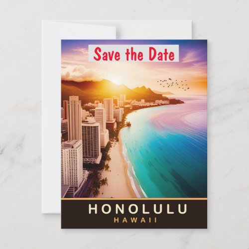 Honolulu Hawaii Travel Postcard  Save The Date
