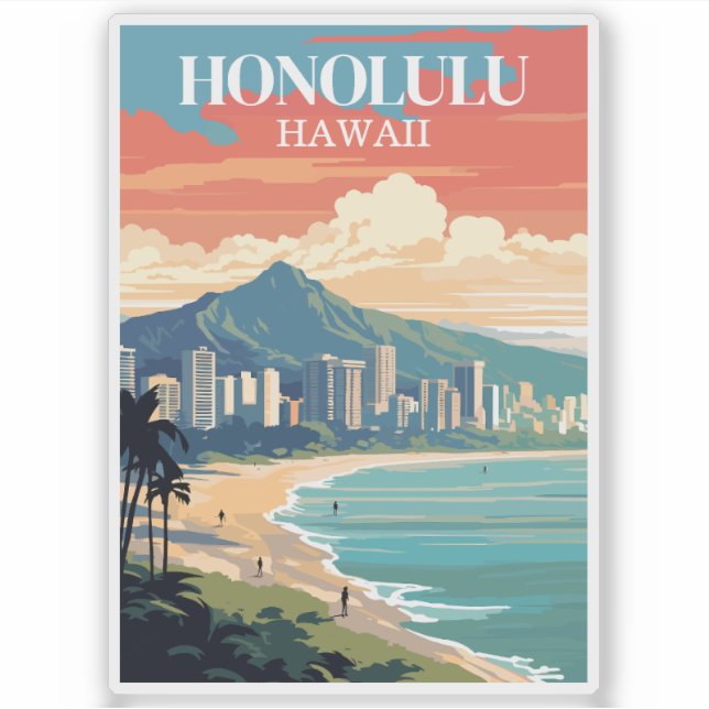 Honolulu, Hawaii: Travel Vintage Sticker (Front)