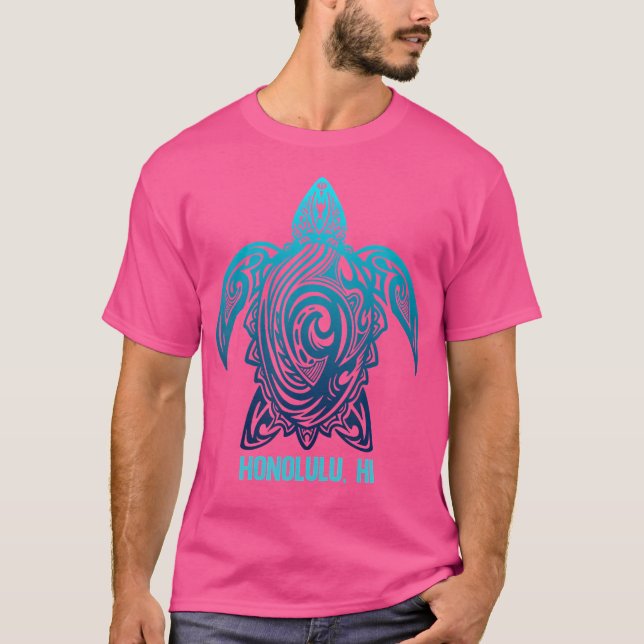 Honolulu Hawaii Tribal Turtle Hawaiian Surfer Divi T-Shirt (Front)