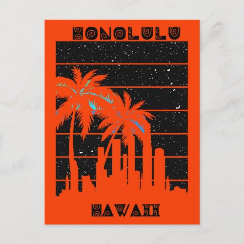 Honolulu Hawaii Tropical City Skyline Travel Postcard