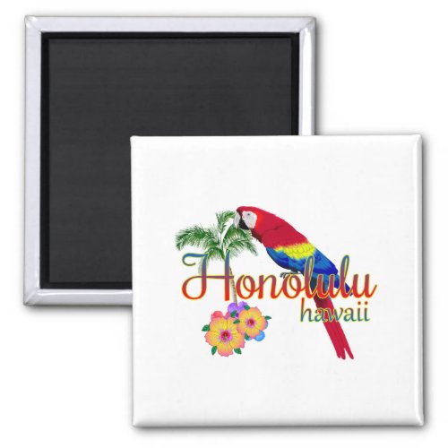 Honolulu Hawaii Tropical Parrot Magnet