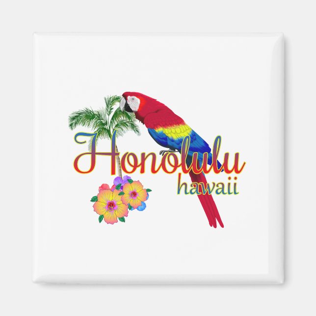 Honolulu Hawaii Tropical Parrot Magnet (Front)