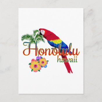 Honolulu Hawaii Tropical Parrot Postcard by BailOutIsland at Zazzle