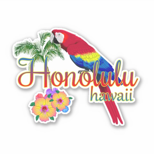 Honolulu Hawaii Tropical Parrot Sticker (Front)