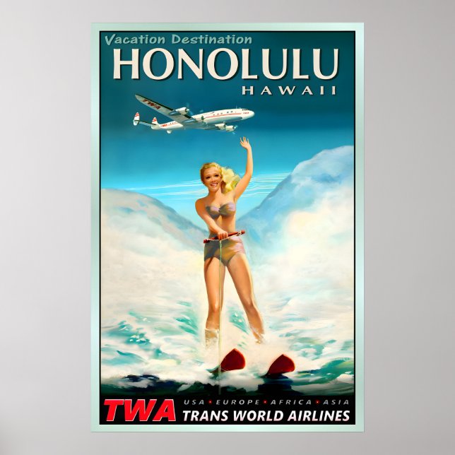 HONOLULU Hawaii TWA Trans World Airlines Pacific Poster (Front)