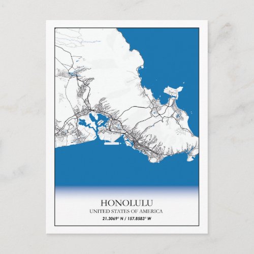 Honolulu Hawaii  USA Travel City Map Postcard