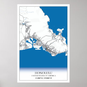 Honolulu Hawaii  USA Travel City Map Poster