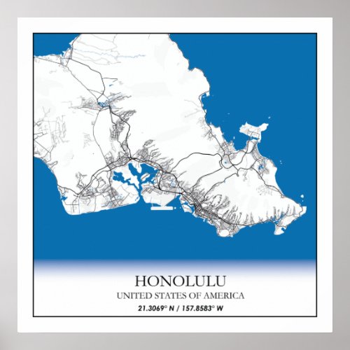 Honolulu Hawaii  USA Travel City Map Poster