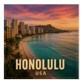 Honolulu Hawaii USA Waikiki Island Travel 🌺 Poster