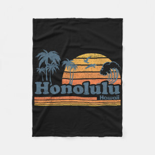 Honolulu Hawaii Vintage Beach Surfing 70s Retro Ha Fleece Blanket